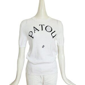 PATOU WHITE SHORT SLEEVES JACQUARD COTTON KNIT TOP (M)